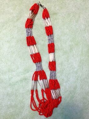 Red Beaded Multi-Strand Necklace